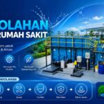 Proses pengolahan limbah rumah sakit modern menggunakan sistem IPAL medis dengan tahapan aerasi clarifier dan disinfeksi limbah