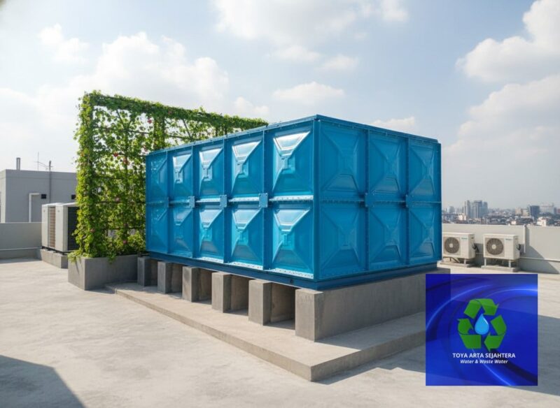 roof tank berlumut pada tangki air rooftop akibat paparan sinar matahari