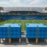 ilustrasi teknis roof tank frp hemat Energi listrik dengan sistem distribusi air gravitasi untuk mengurangi penggunaan pompa transfer pada gedung bertingkat