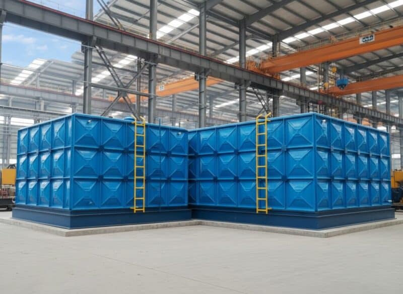 Roof tank gedung pada atap bangunan untuk sistem distribusi air gravitasi