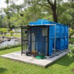 instalasi IPAL MBG berwarna biru dengan latar taman asri dan teks solusi limbah dapur bersih untuk program Makan Bergizi Gratis.