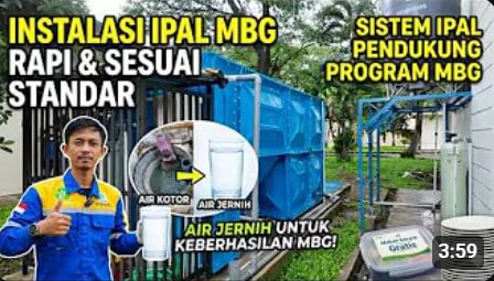 Instalasi sistem IPAL MBG modern dengan perbandingan air kotor dan air jernih hasil olahan.