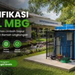 Unit instalasi IPAL MBG warna biru di area Dapur Makan Bergizi Gratis dengan sistem pengolahan limbah ramah lingkungan.