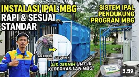 Instalasi IPAL MBG model modular warna biru untuk pengolahan limbah dapur makan bergizi gratis yang sesuai standar teknis.