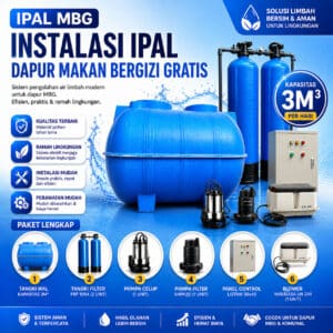 brosur IPAL MBG 3 m3 per hari paket lengkap pengolahan limbah dapur makan bergizi gratis dengan filter FRP blower Yasunaga dan pompa