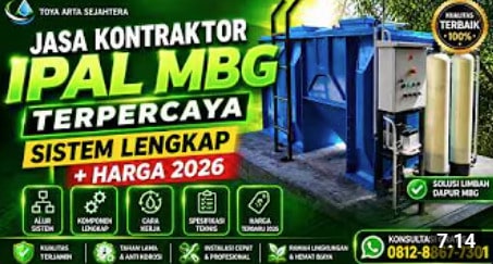 Unit instalasi Paket IPAL MBG modern berwarna biru dari Toya Arta Sejahtera, kontraktor IPAL MBG terpercaya.