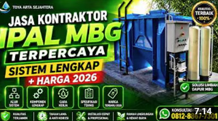 Jasa kontraktor IPAL MBG terpercaya dari Toya Arta Sejahtera untuk sistem pengolahan limbah cair dapur makan bergizi gratis harga 2026.