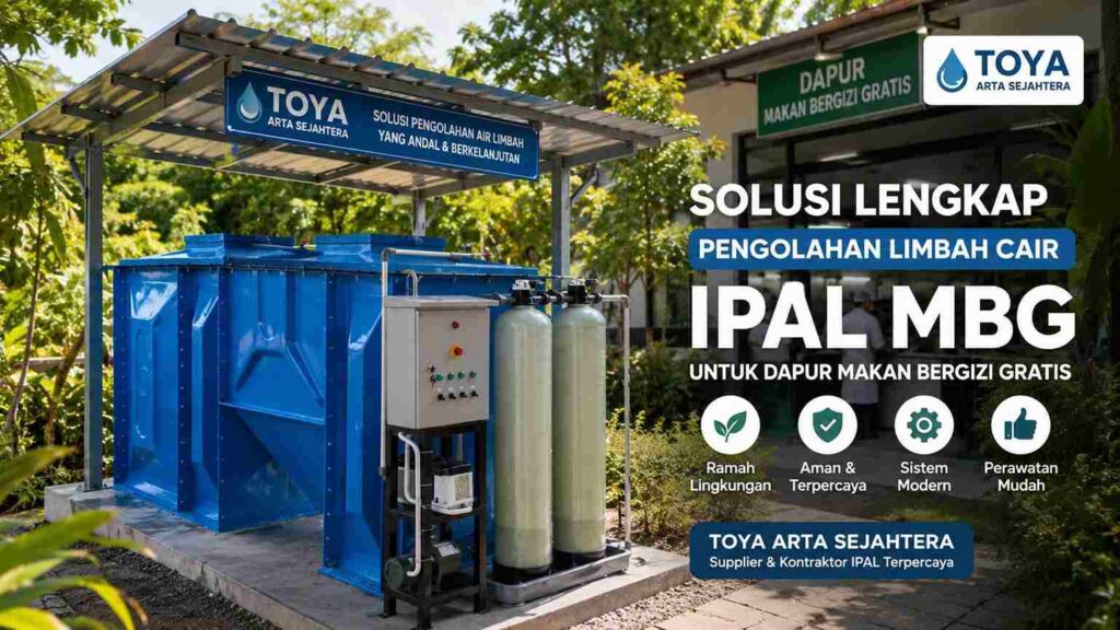 Jasa kontraktor IPAL MBG terpercaya Toya Arta Sejahtera dengan sistem pengolahan limbah dapur lengkap dan update harga terbaru 2026.