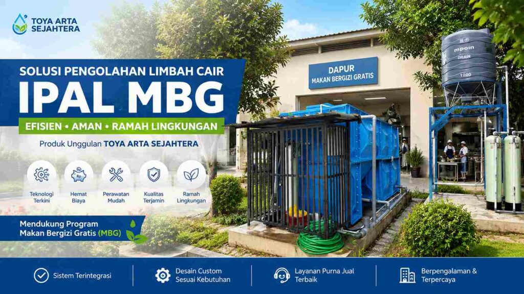 Solusi pengolahan limbah cair IPAL MBG dari Toya Arta Sejahtera untuk unit Dapur Makan Bergizi Gratis yang efisien aman dan ramah lingkungan.