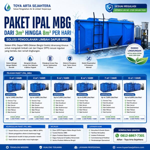 Paket IPAL MBG kapasitas 3 m3 hingga 8 m3 per hari untuk dapur SPPG