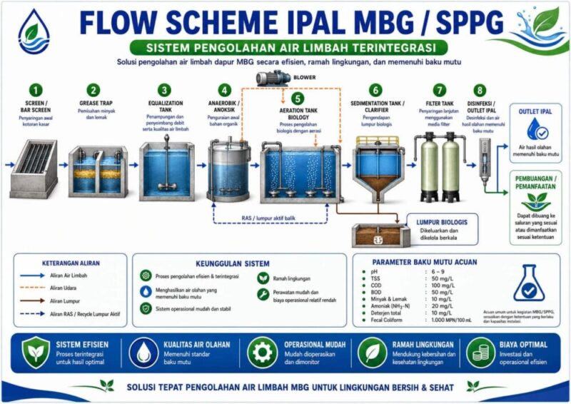 Diagram alir IPAL MBG sesuai Kepmen LH 2760 Tahun 2025