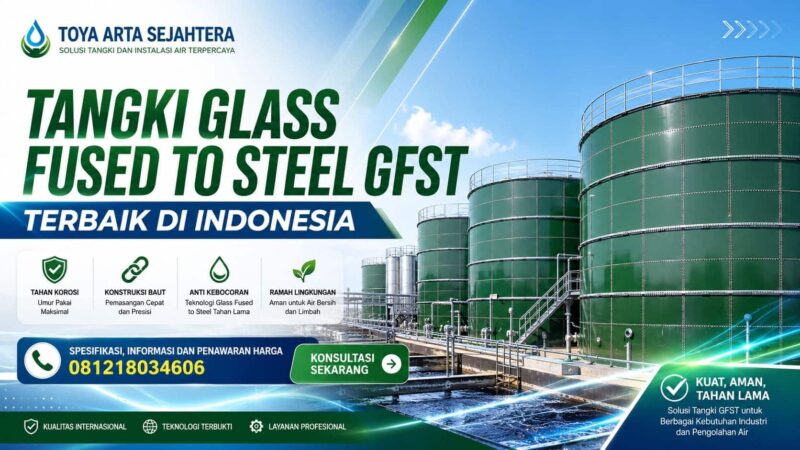 Tangki Glass Fused to Steel GFST berwarna hijau untuk pengolahan air industri oleh Toya Arta Sejahtera