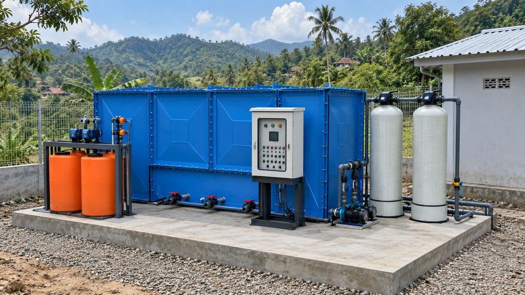 IPA Air Bersih 0,5 liter per detik water treatment plant fiber untuk pengolahan air bersih pedesaan