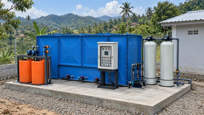 IPA Air Bersih 0,5 liter per detik water treatment plant fiber untuk pengolahan air bersih pedesaan
