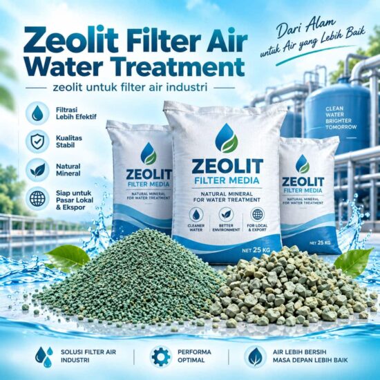 Zeolit untuk filter air industri water treatment dalam kemasan karung dan media granular